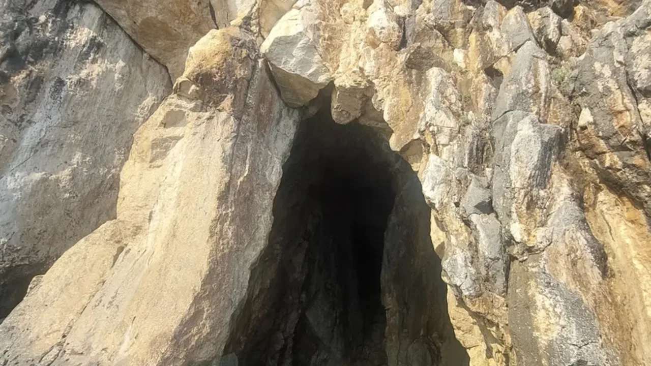 A sea cave on the turquoise Albanian Riviera coast near Dhërmi